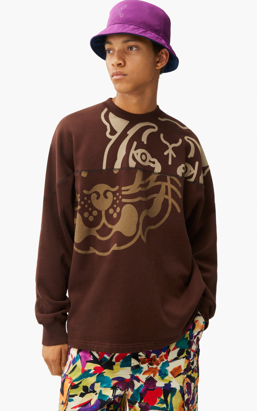 Sweat Kenzo K Tiger oversized Homme Marron Foncé | RKVL-27641